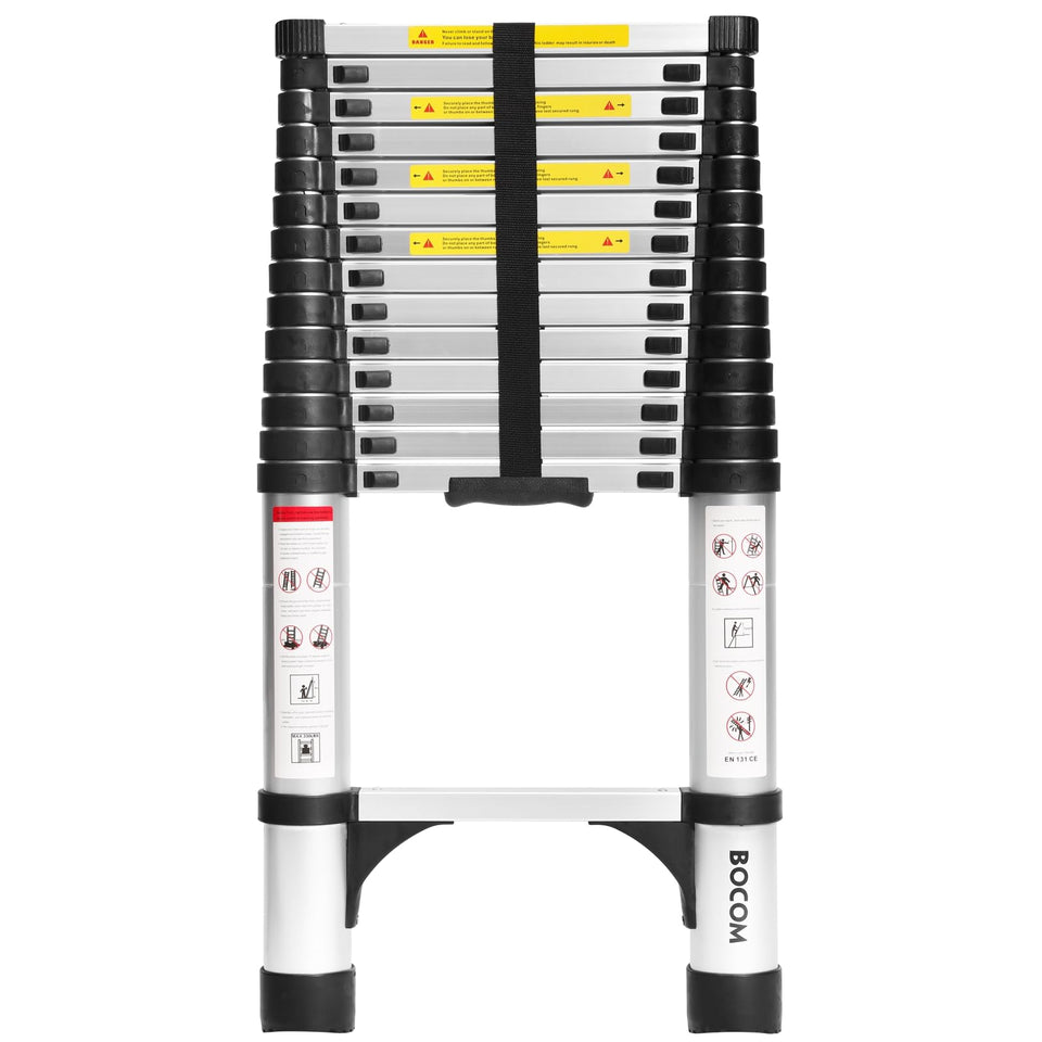 BOCOM 14.5 ft ladder extended with stabilizers for enhanced stability
