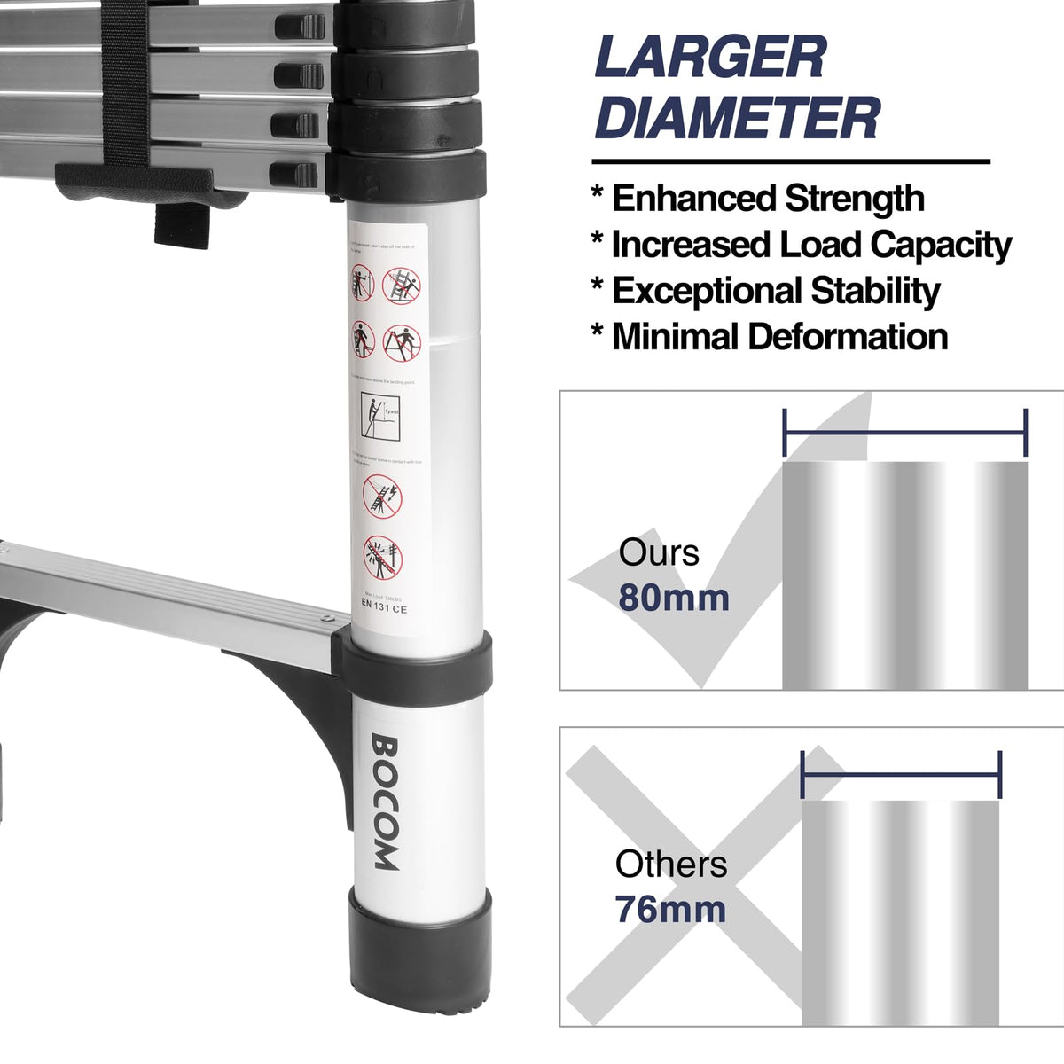 BOCOM ladder with large-diameter aluminum tubes for durability