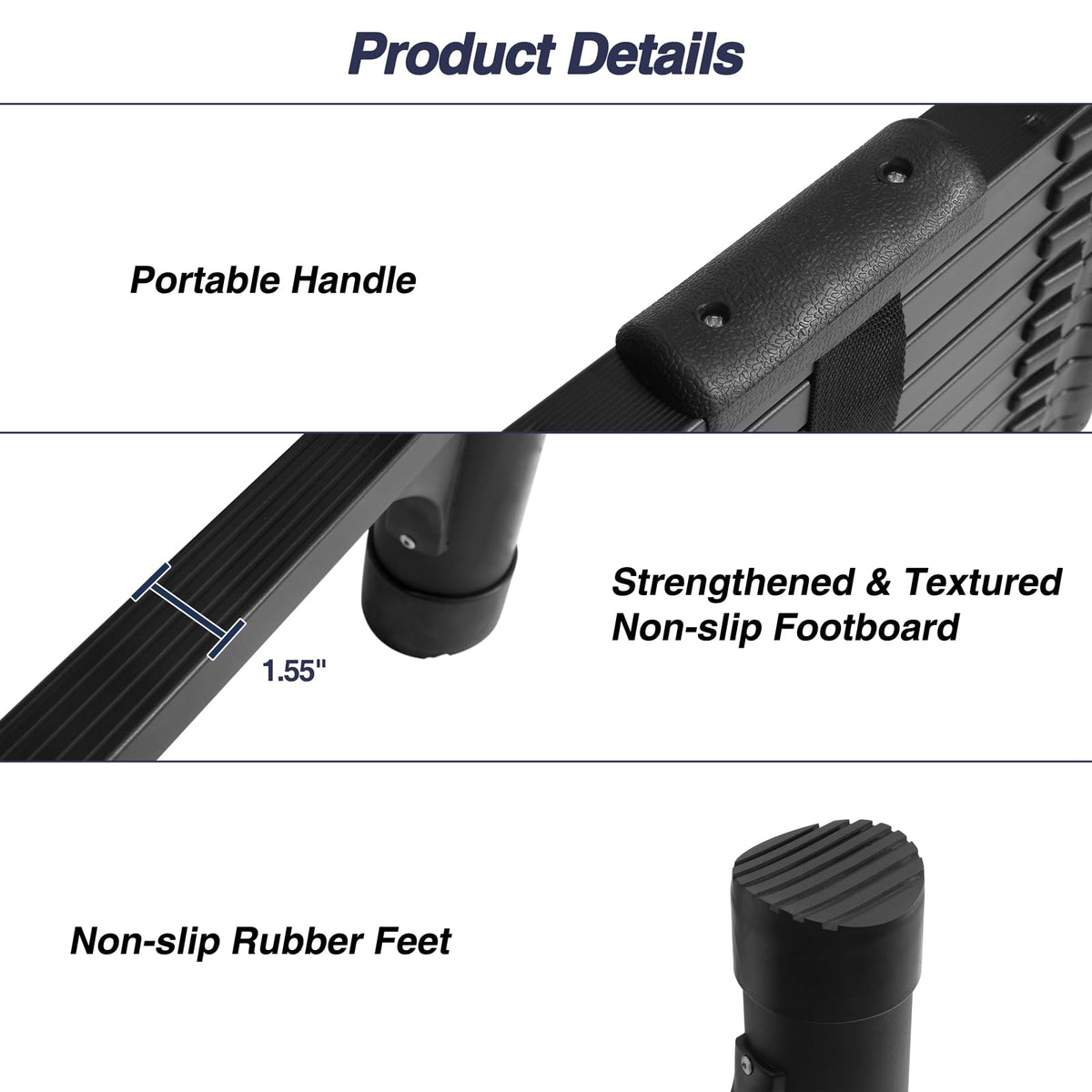 BOCOM ladder with non-slip bottom cap for secure footing.