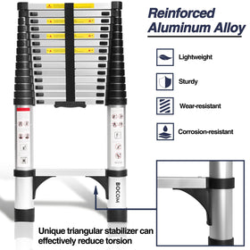 BOCOM telescoping ladder displaying height adjustment locks