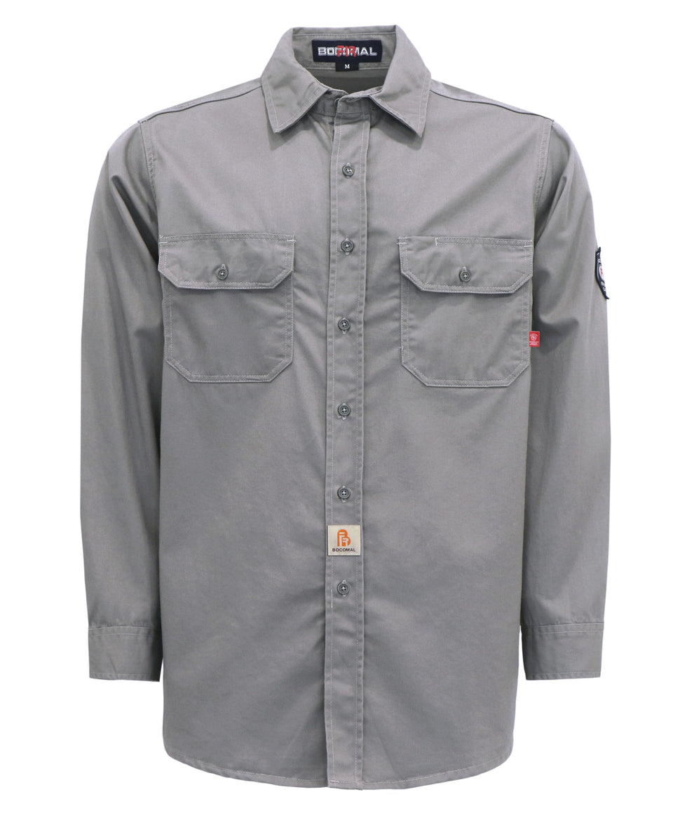 BOCOMAL FR Shirts front view showing lightweight 6.25oz cotton twill fabric ideal for hot days