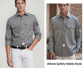BOCOMAL FR Shirts prewashed fabric demonstrating wrinkle-free ready-to-wear comfort