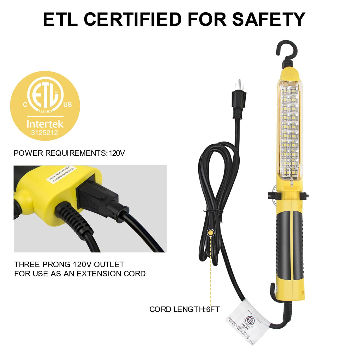 BOCPARTS LED Trouble Light is ETL listed for safe use in workshops.
