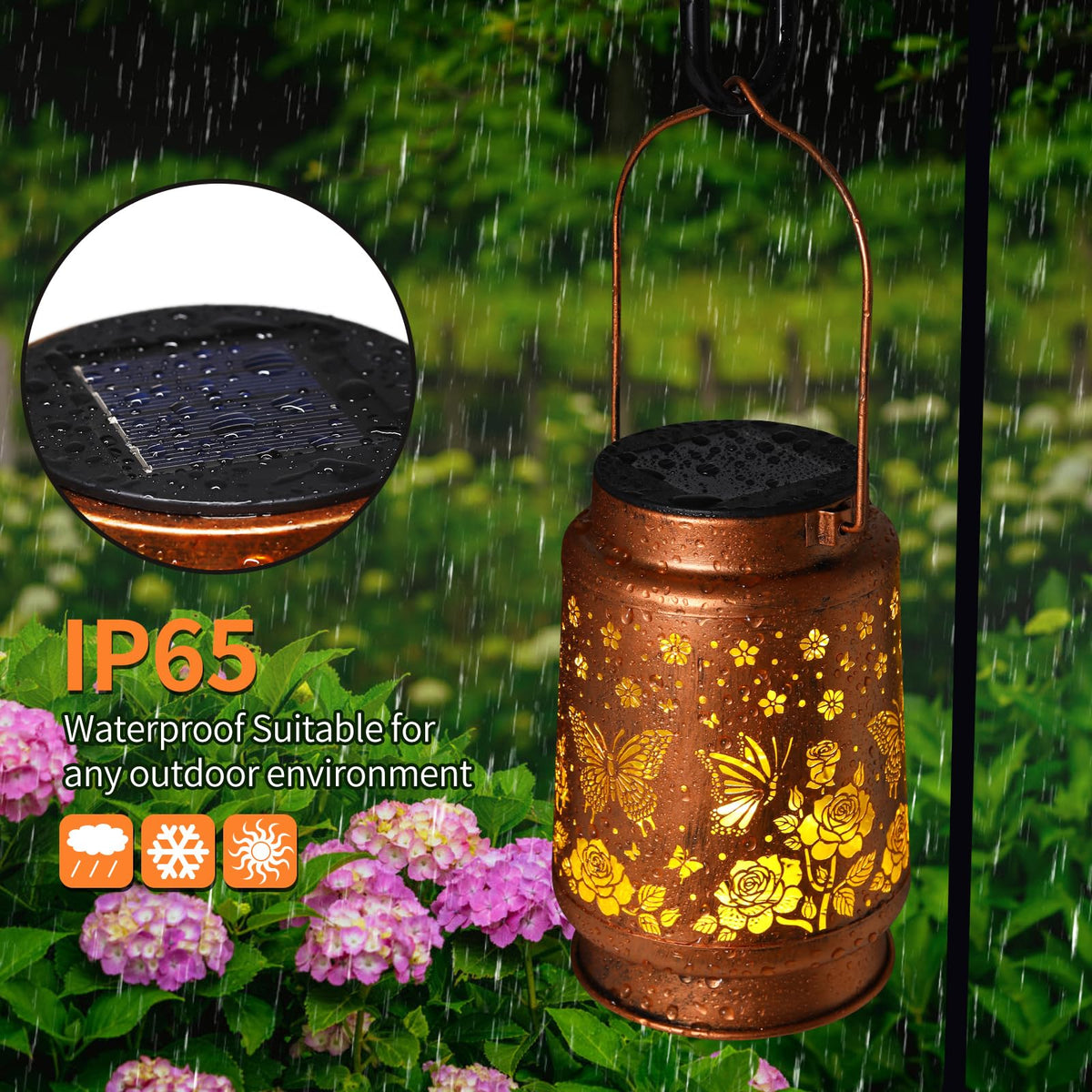 BODEVEDOB lantern on a table provides cozy patio lighting after sunset.