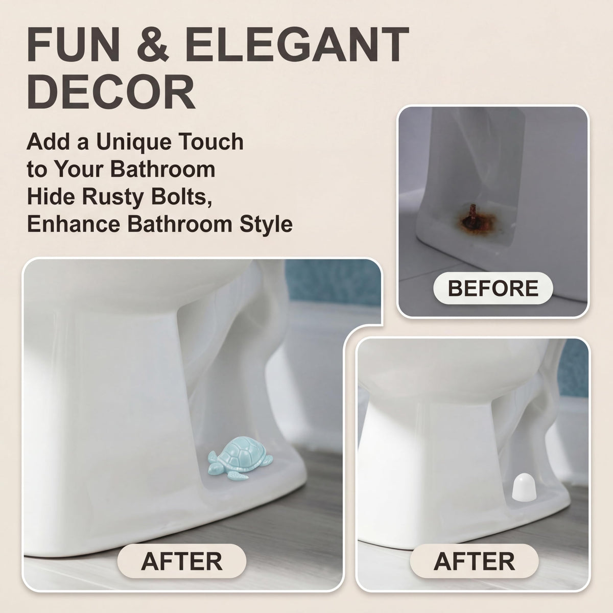Two-pack includes plastic caps and washers for quick, tool-free bolt concealment.
