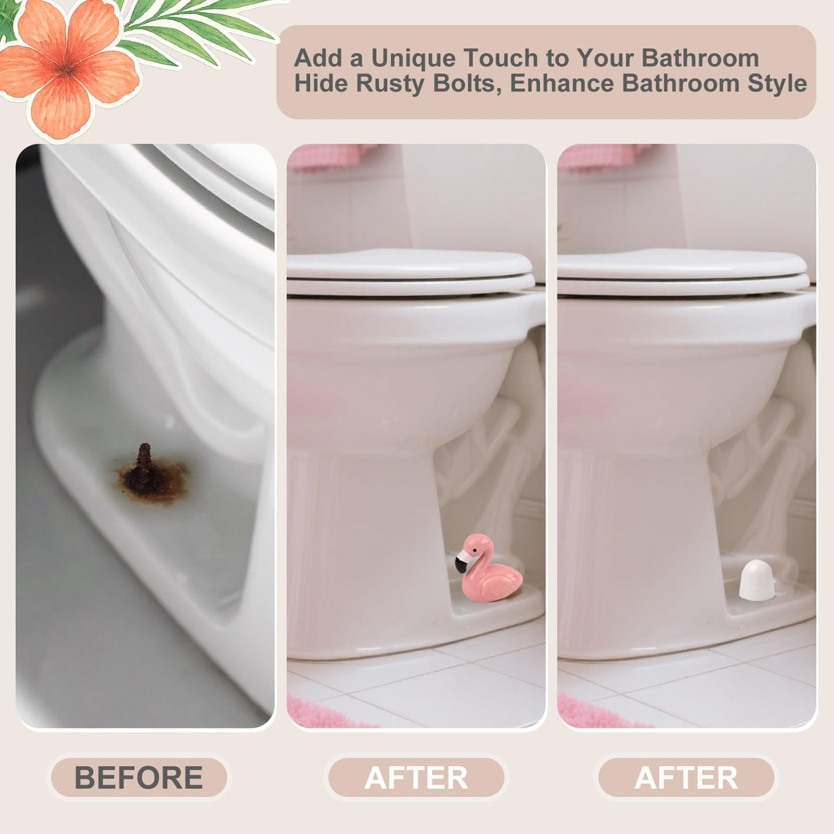 Boeemi flamingo bathroom decor shown on a standard toilet for instant style.