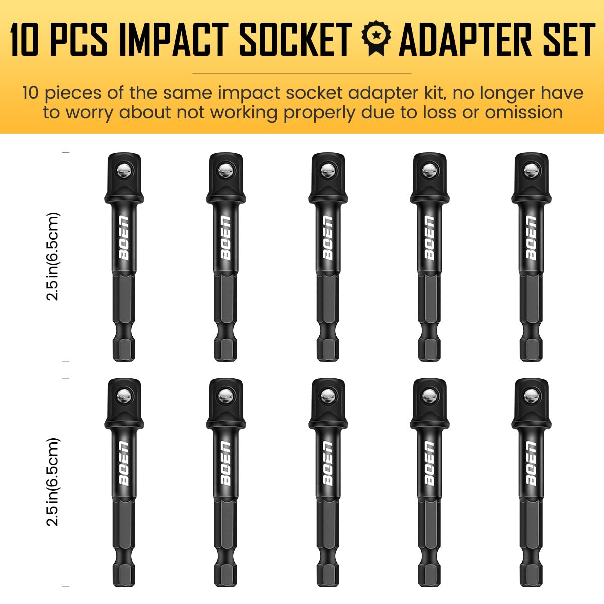 Boen 1/4-inch SAE hex shank close-up showing secure compatibility.