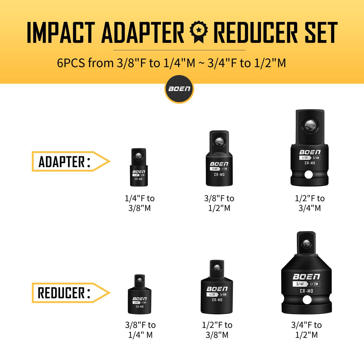Boen 1/2f-to-3/8m adapter enables tighter torque transfers.