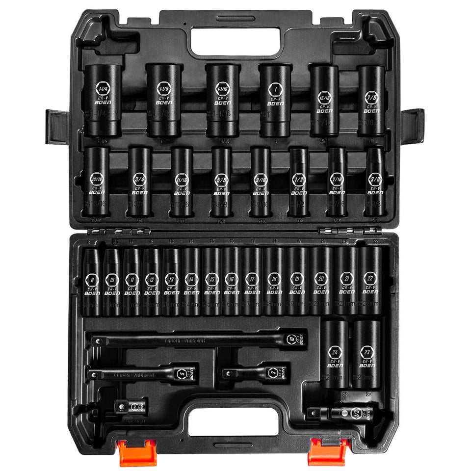 Boen 35-piece socket set case keeps tools organized for quick projects
