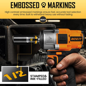 Boen SAE sockets with yellow embossed markings for quick visibility.