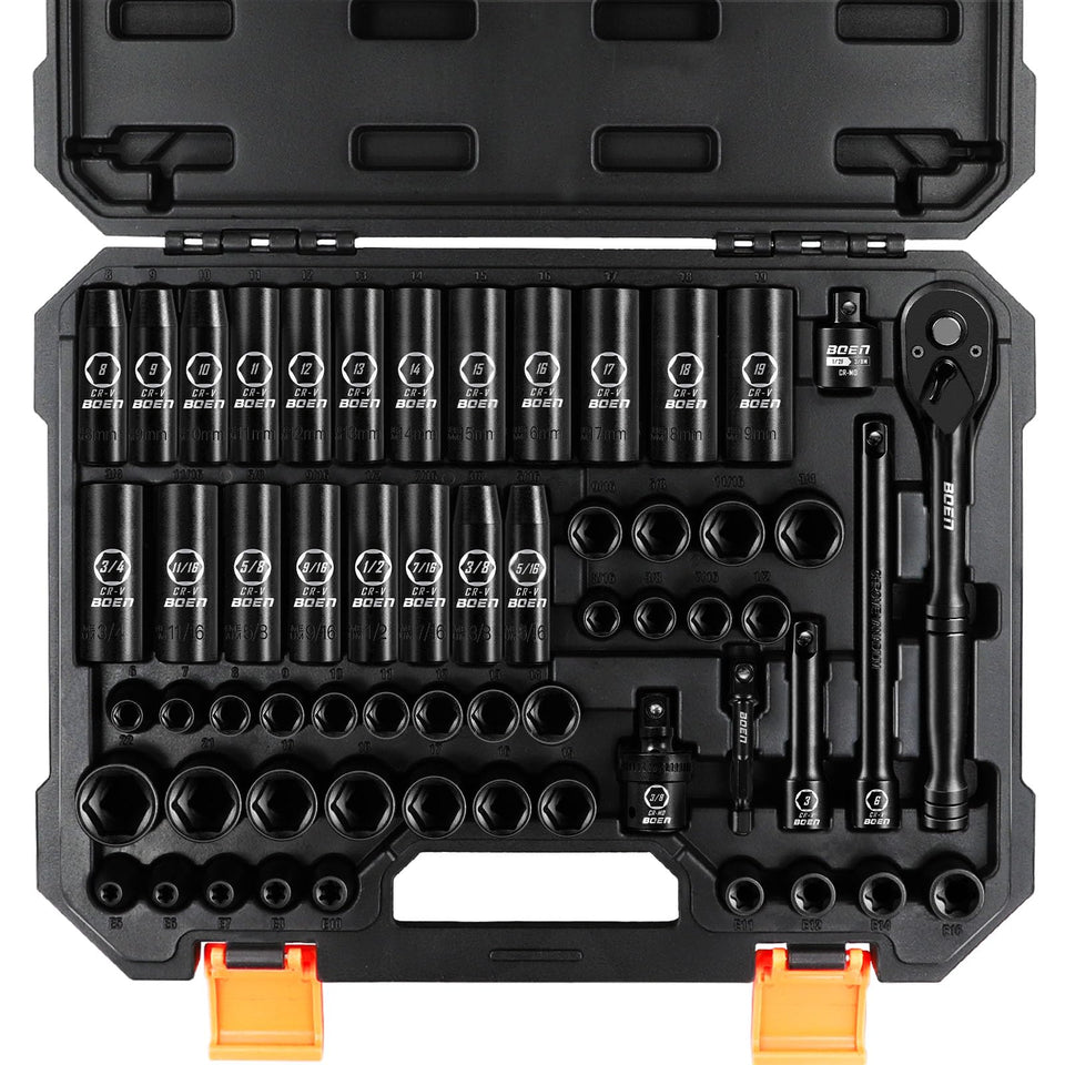 Boen 3/8 drive socket set in a protective case for quick tool access