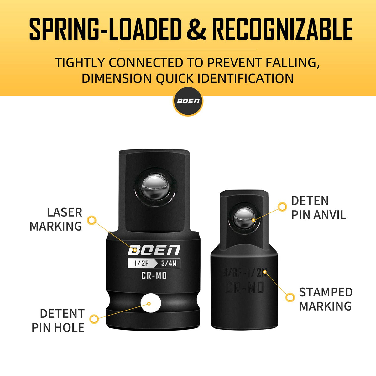 Boen 3/8f-to-1/4m adapter supports compact setups for smaller fasteners.
