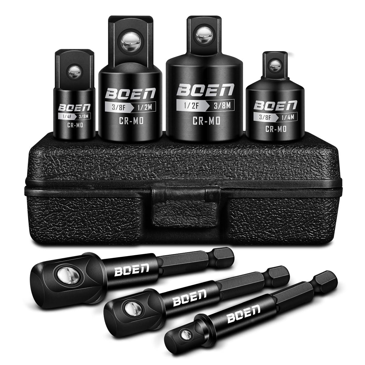 Boen 7-piece impact socket adapter set for versatile fastening with impact drivers.