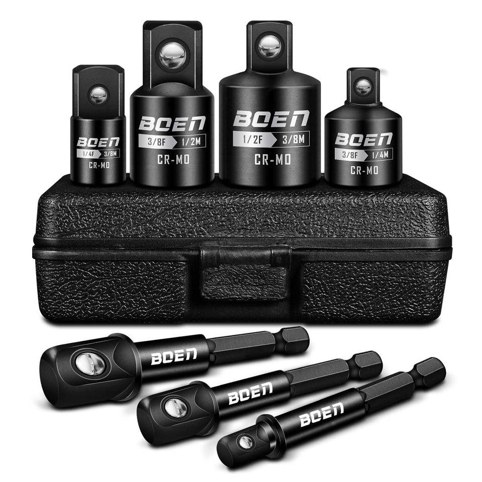Boen 7-piece impact socket adapter set for versatile fastening with impact drivers.