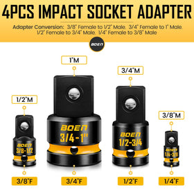 Boen 1/4 to 3/8 reducer and 1/2 to 3/4 adapter close-up reveals robust design.