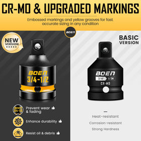 Boen 8-piece set highlights 3/8 to 1/2 reducers for space-saving flexibility.