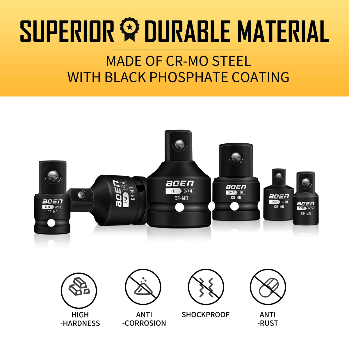 Boen reducer 38in-f to 1m supports large fastener reach.