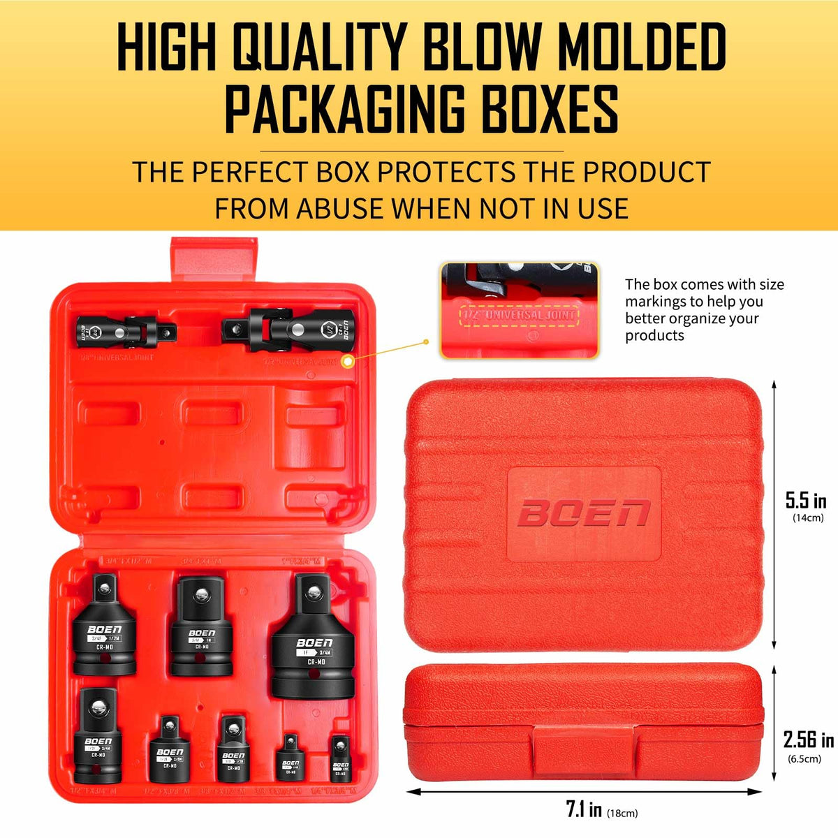 BOEN blow-molded case keeps everything organized and portable.