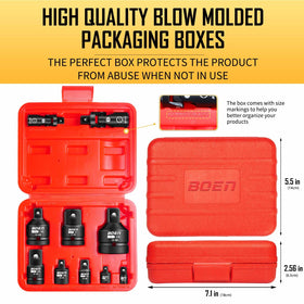 BOEN blow-molded case keeps everything organized and portable.
