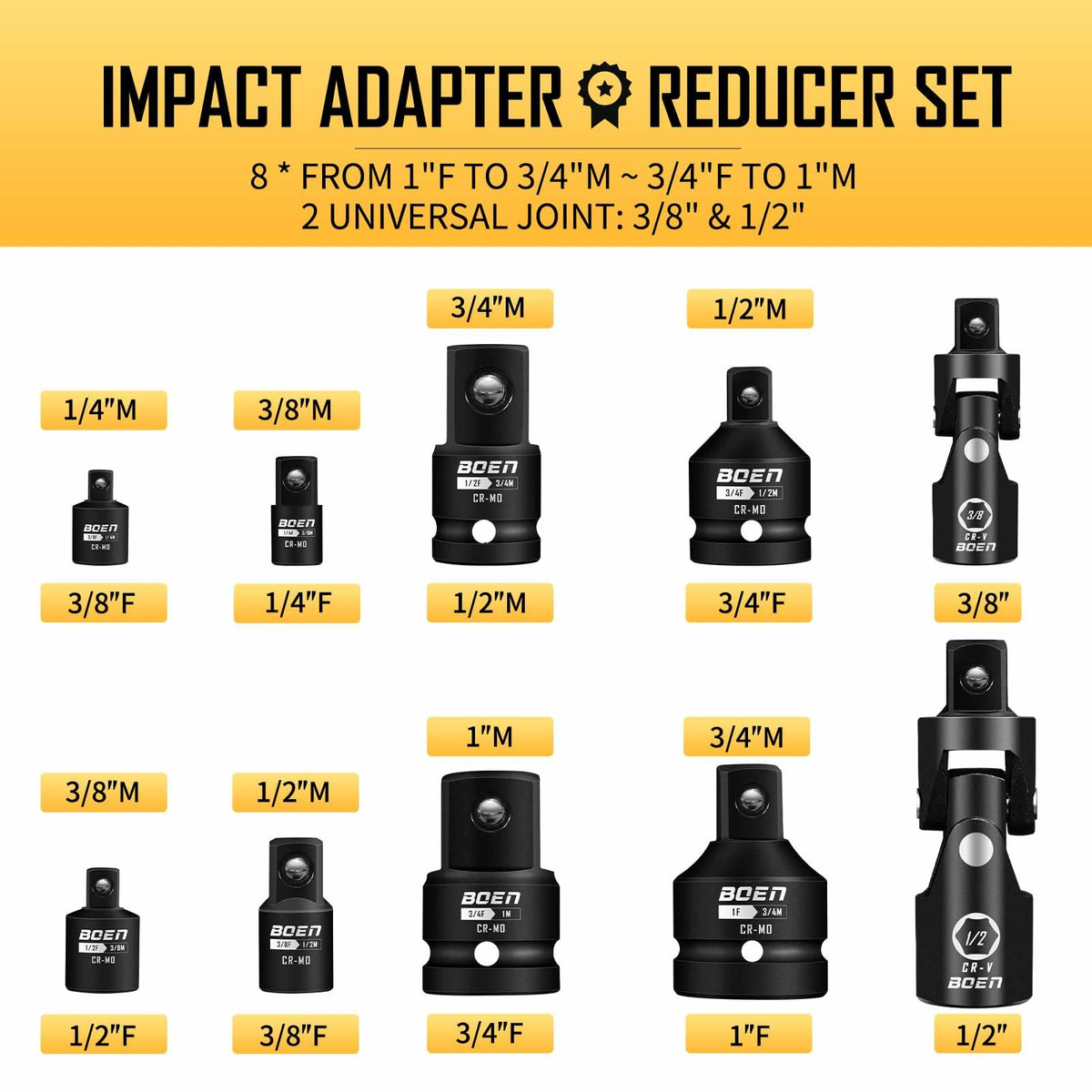 BOEN CR-MO steel construction adapters deliver durable, high-torque performance.
