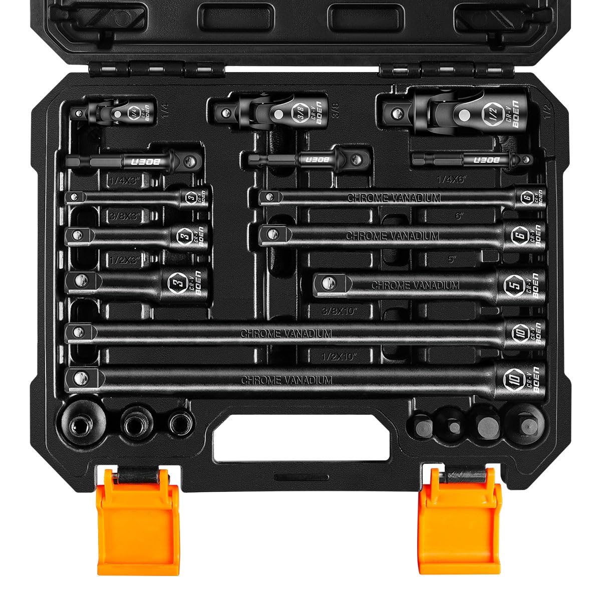 BOEN socket adapters enable quick, secure connections across 1/4, 3/8 and 1/2 inch drives.