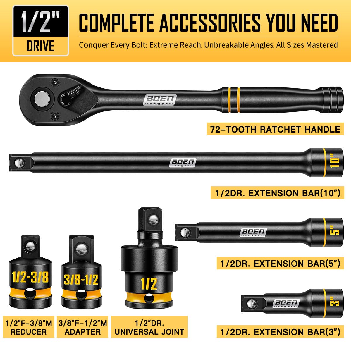 Boen extension bars provide reach for hard-to-access fasteners.
