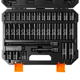 Boen half-inch drive socket set with deep and shallow 8–22mm for versatile vehicle maintenance.