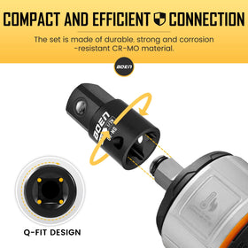 Boen half-inch to three-eighths adapter for a secure, stable fit.