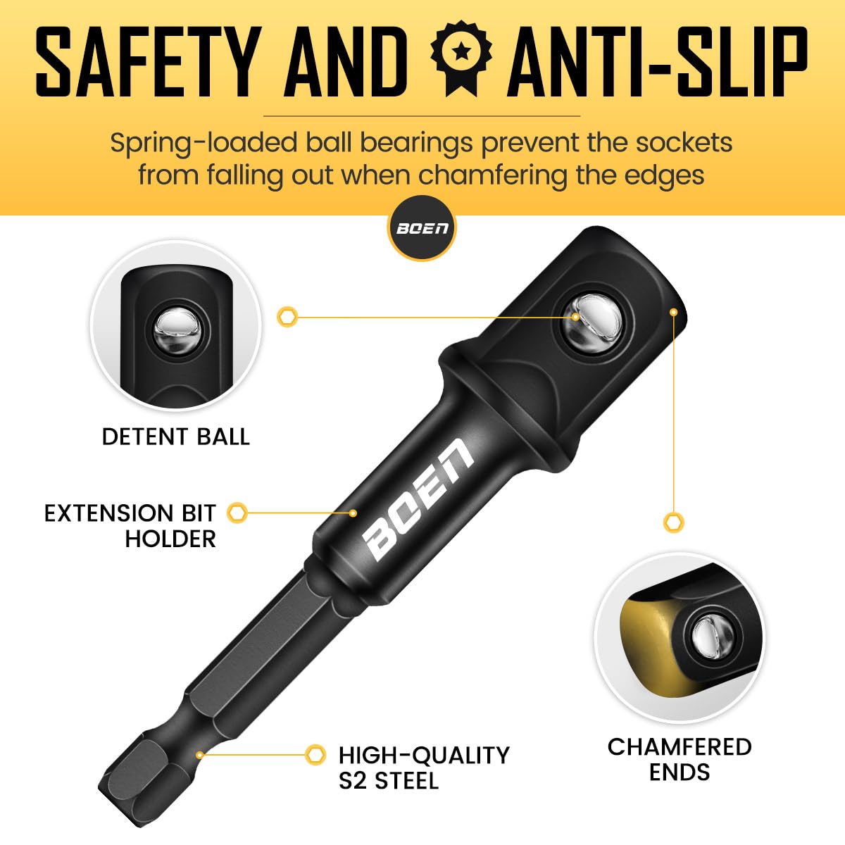 Boen hex-to-square-drive sizes adapter set for flexible drive configurations on drills.