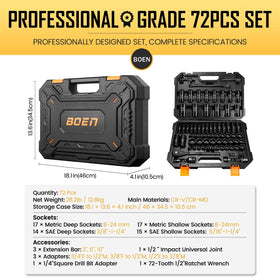 Boen metric deep sockets 8-24 mm for deeper bolt access and torque-ready performance