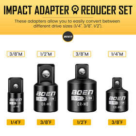 Boen quarter-inch to three-eighths adapter for tight spaces and quick changes.