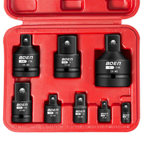 Boen 8-piece impact socket adapters in a durable case for easy tool conversions.