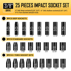 Boen SAE deep and shallow sockets 5/16-3/4 inch for varied fasteners