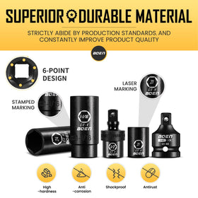 Boen SAE deep-well sockets 3/8-1-1/4 inches for versatile automotive work