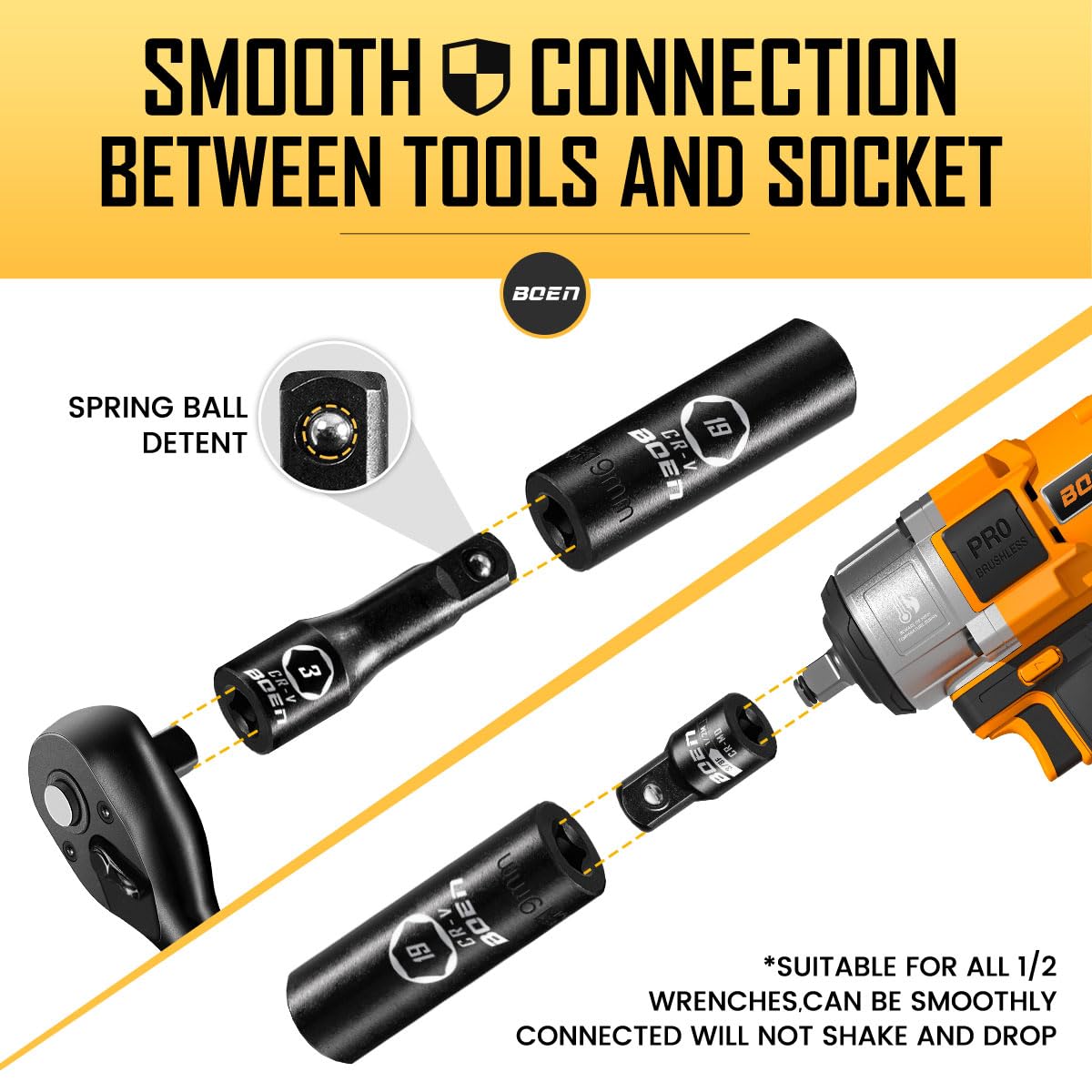 Boen SAE shallow sockets 5/16-1-1/4 inches for quick nut removal