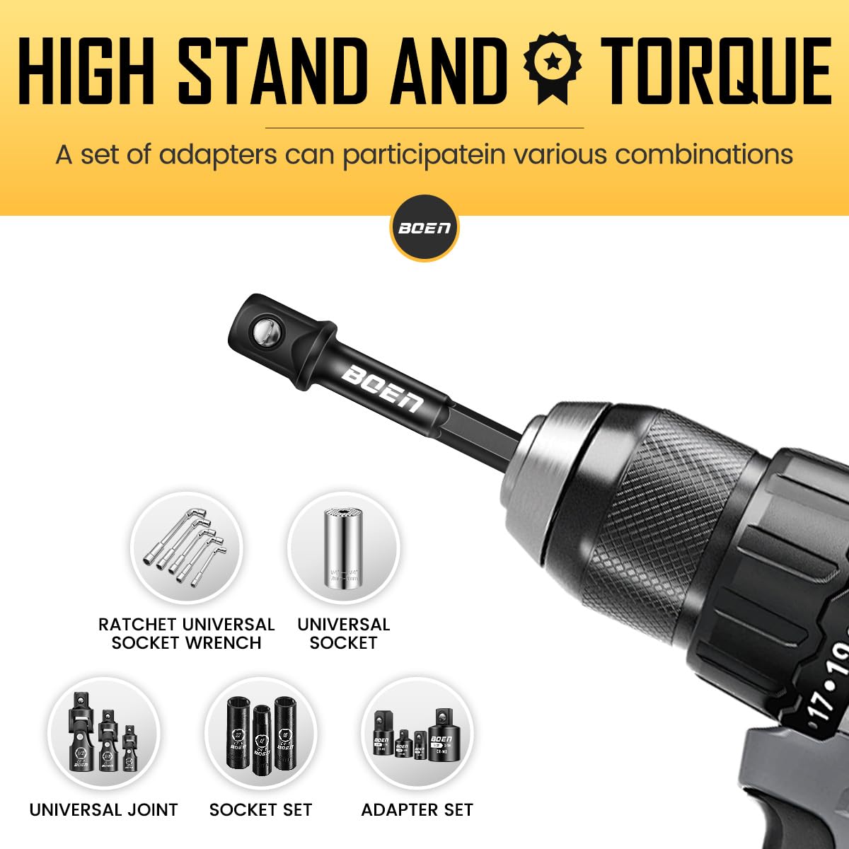 Boen socket adapters in use for assembly and repairs.