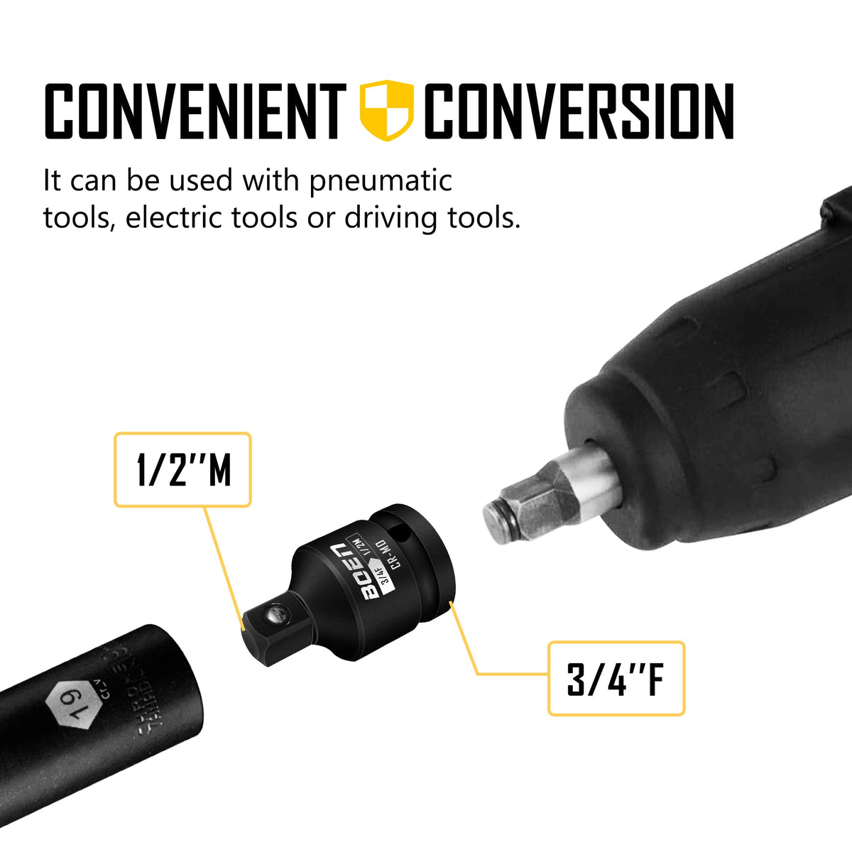 Boen spring-loaded ball lock keeps sockets secure during use.