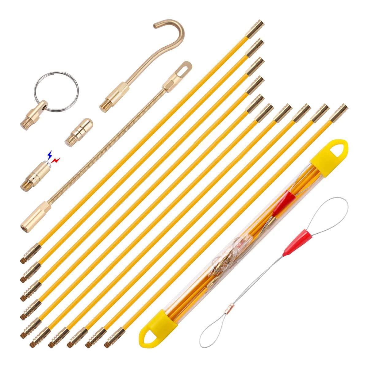 Boeray 33ft fiberglass fish tape kit ready for efficient conduit pulls.