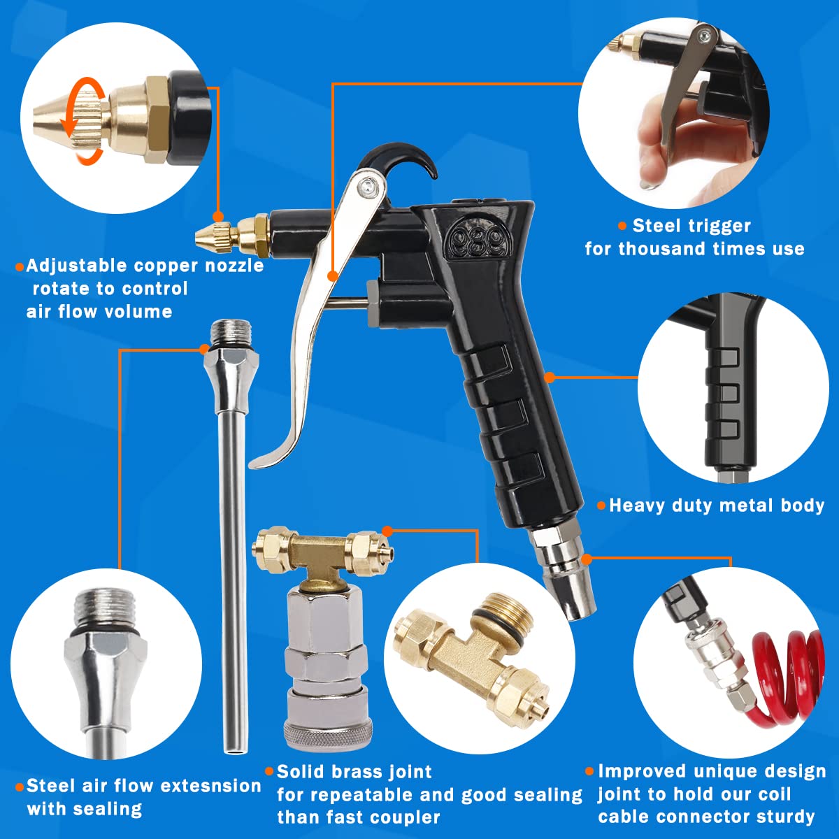 Boeray air seat blowgun with two nozzles for tight spaces