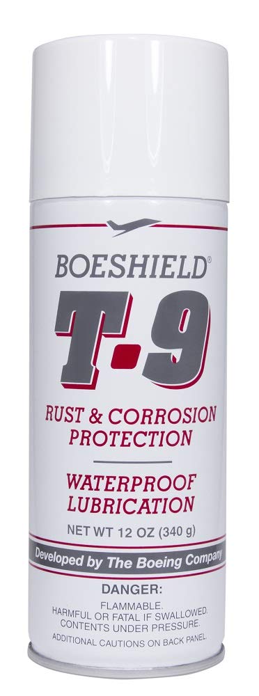 Boeshield T-9 rust protection application on metal forming a protective layer.