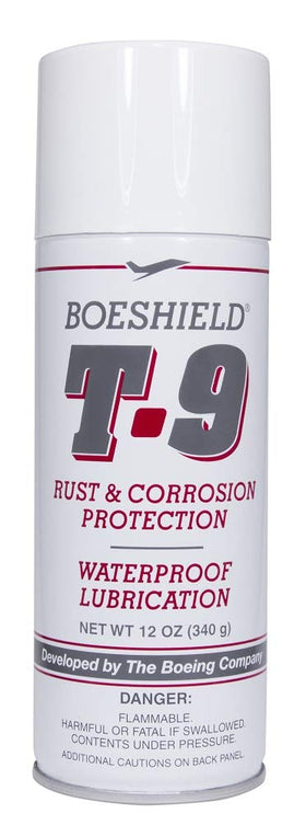 Boeshield T-9 rust protection application on metal forming a protective layer.