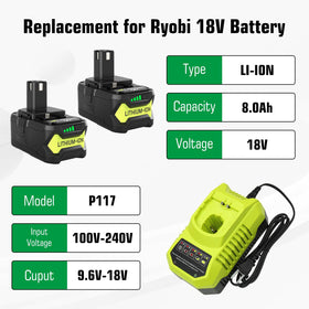 Boetpcr 18V battery pack for Ryobi P103 reliable power