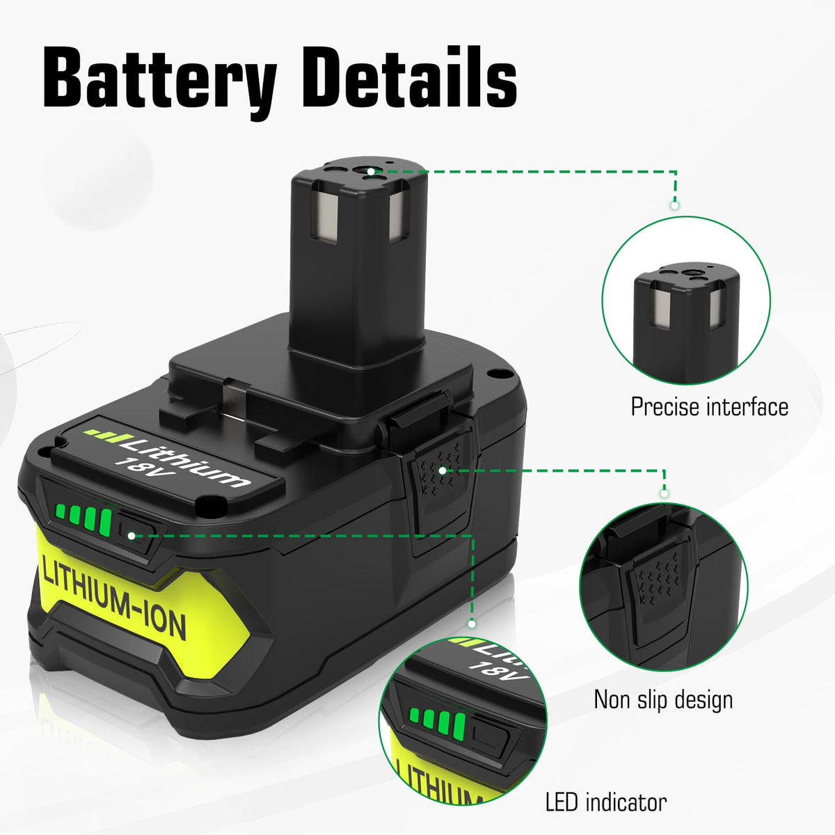 Boetpcr 18V battery pack for Ryobi P104 consistent performance