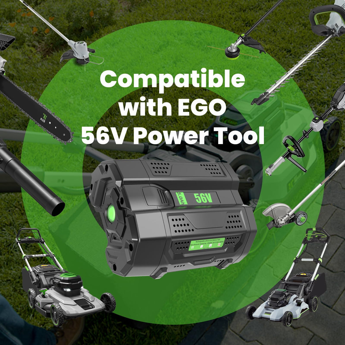Boetpcr EGO 56V 5.0Ah in-use durability during lawn care.