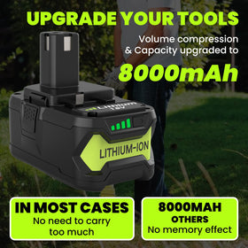 Boetpcr Ryobi 18V 8000mAh battery side view with rugged shell
