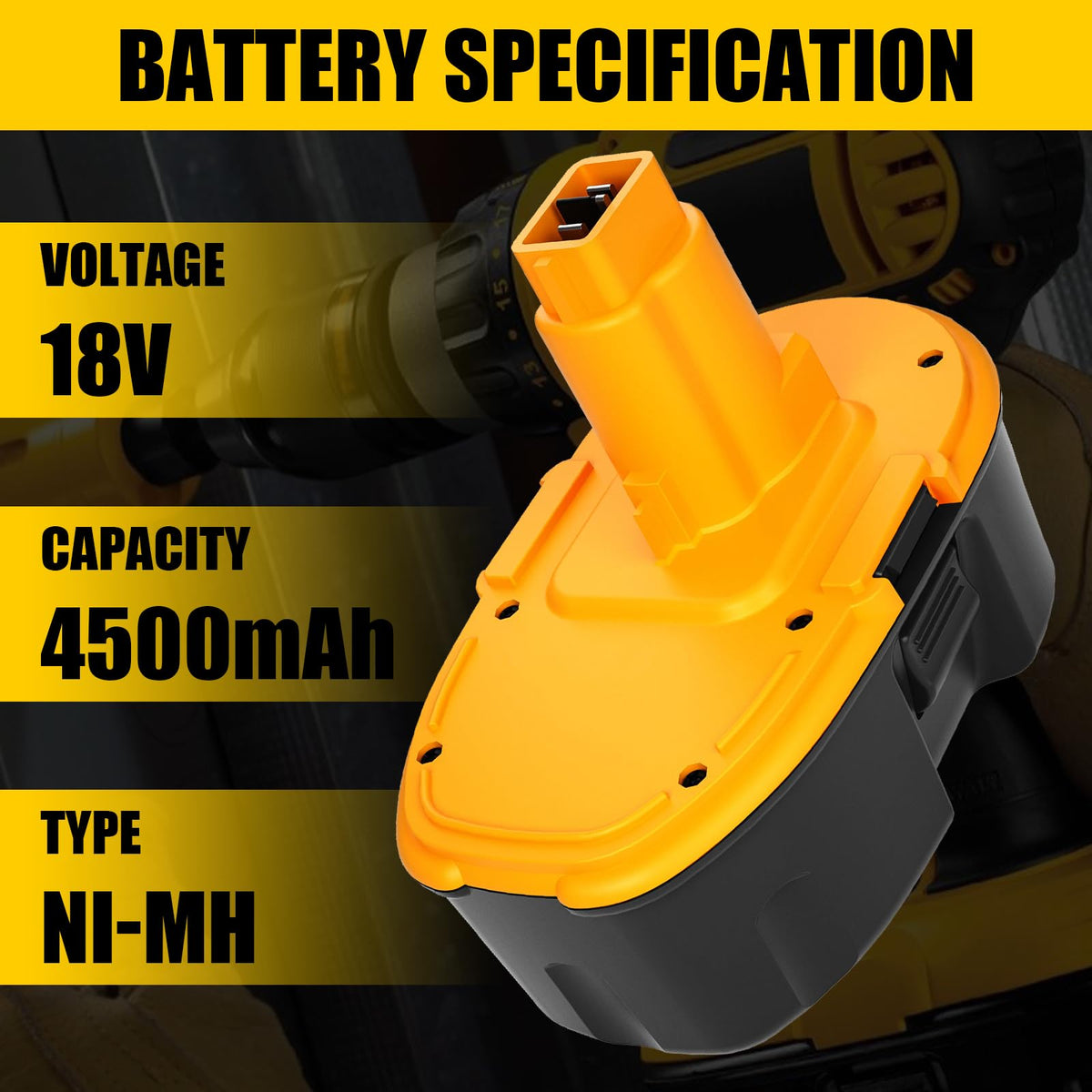 Boetpcr 2-pack 4500mAh 18V battery side view showing rugged Ni-MH cells
