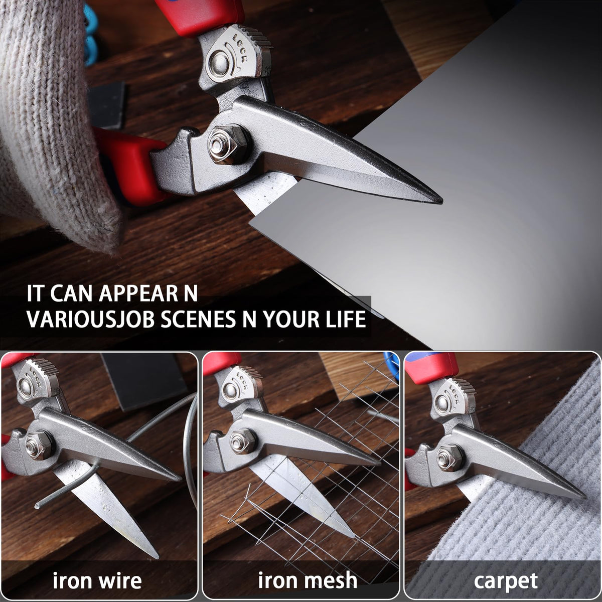BoFuYuan aviation tin snips cut metal sheet with precision in workshop tasks.
