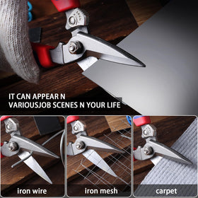 BoFuYuan aviation tin snips cut metal sheet with precision in workshop tasks.