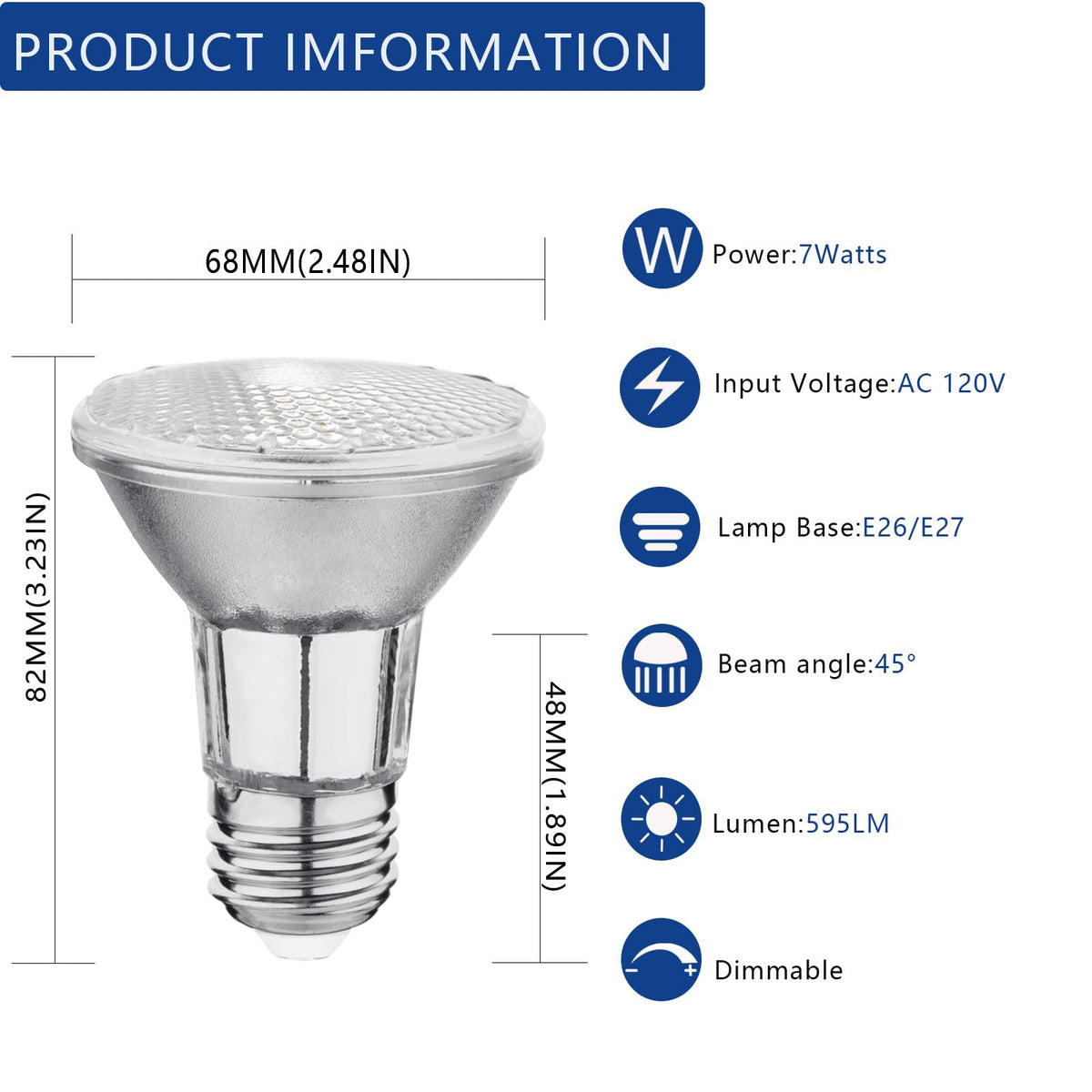 BOGAO PAR20 LED 595lm warm white bulb ideal for kitchens and task lighting.