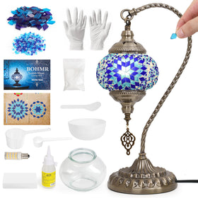 BOHMR lamp kit unboxing reveals vibrant mosaic pieces for a unique table lamp.